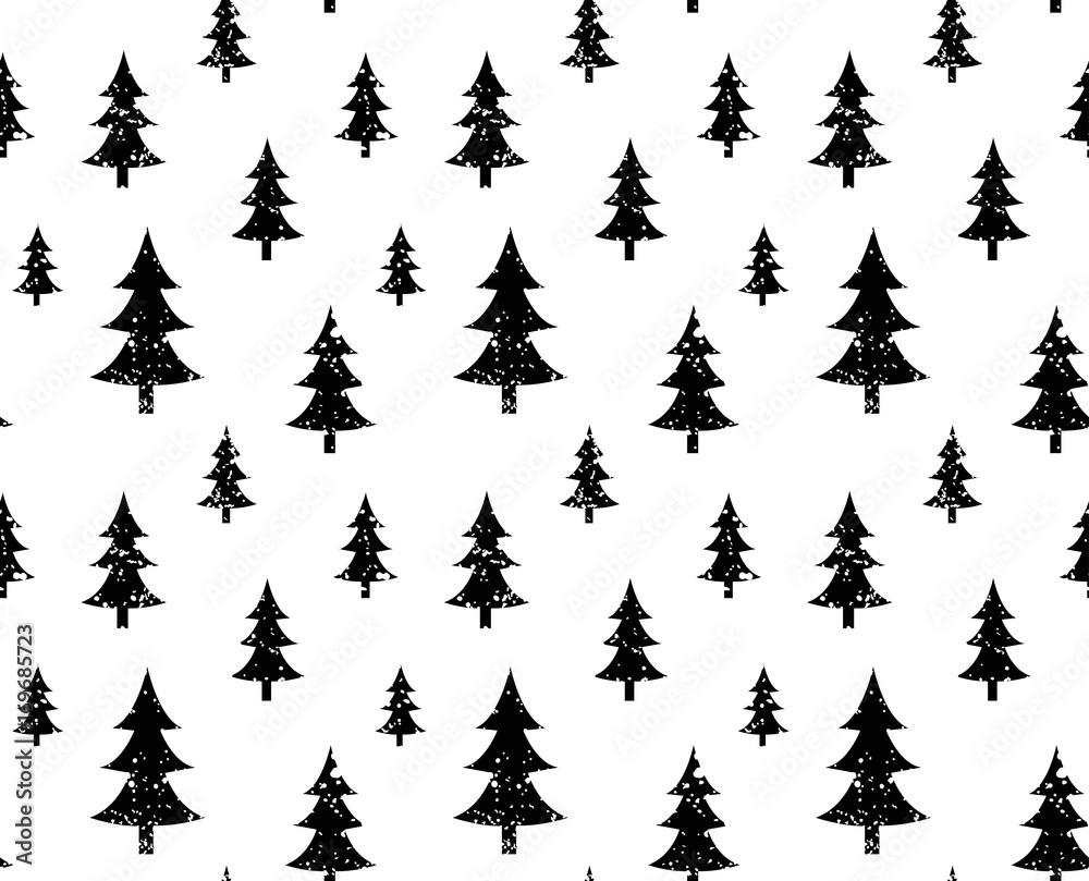 Vector xmas pattern with christmas black trees 