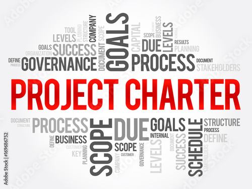 Project Charter word cloud collage, business terms such as method, process, leads concept background
