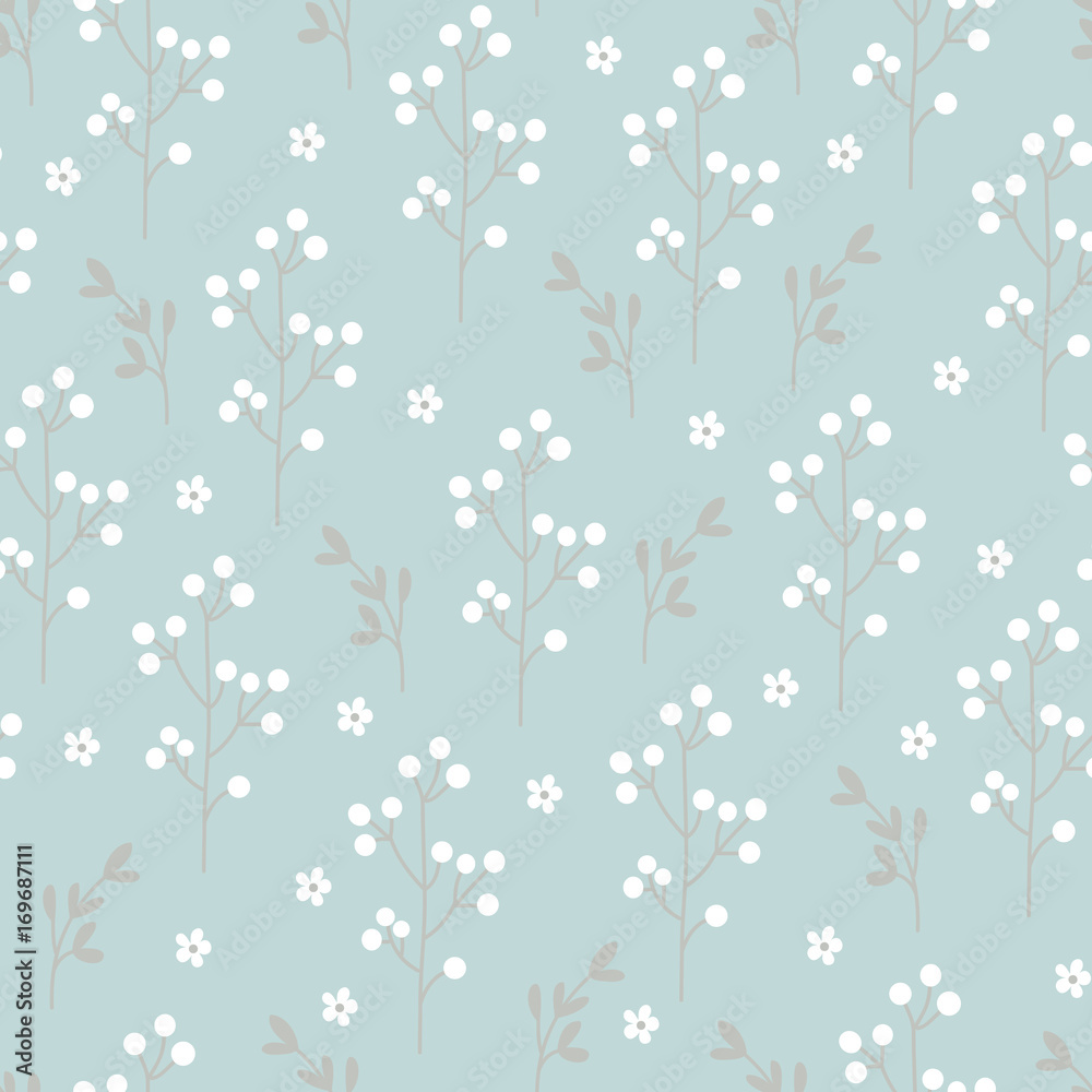 Vintage floral seamless pattern with white flowers.