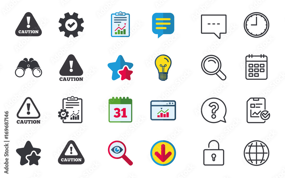 Attention caution signs. Hazard warning icons. Attention caution signs. Hazard warning icons.