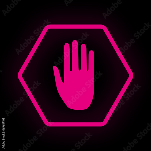 Neon Button Polygon - Hand Stopp