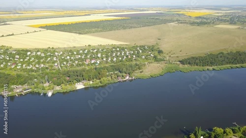 Wallpaper Mural Aerial View Of Village Near River, Drone Shot Of Beautiful Rural Summer Landscape Torontodigital.ca