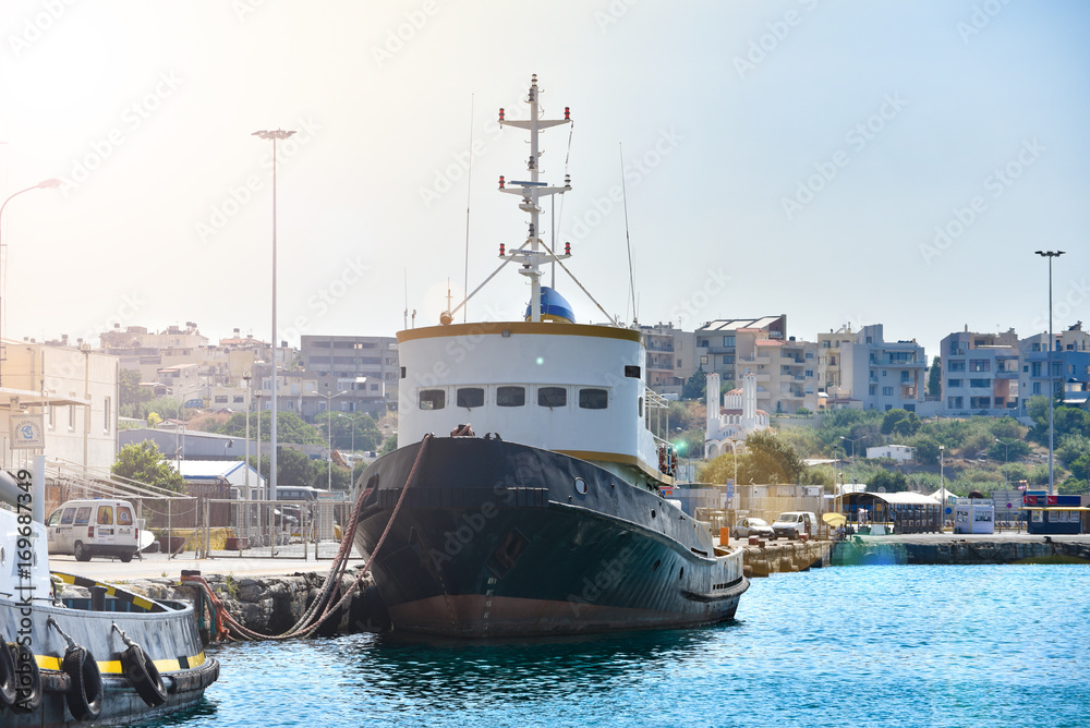Naklejka premium View of Greek port of Chania on the island of Crete.