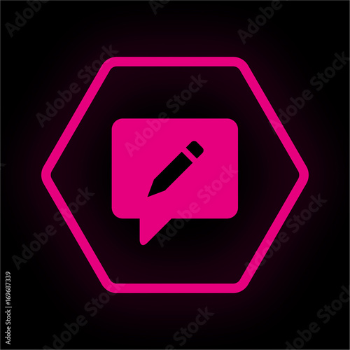 Neon Button Polygon - Sprechblase mit Stift