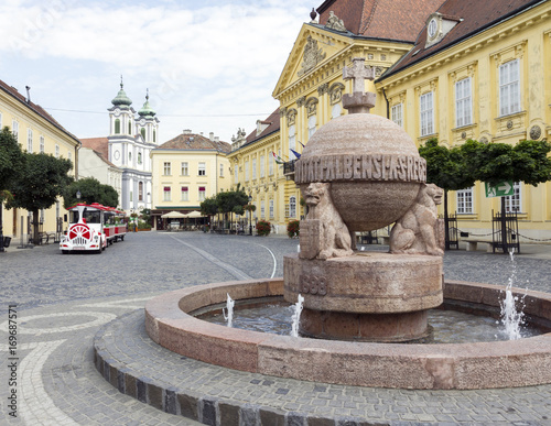 Orb and cross statue in Szekesfehervar, Hungary photo