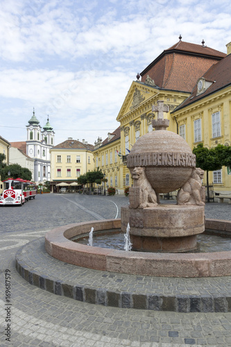 Orb and cross statue in Szekesfehervar, Hungary photo