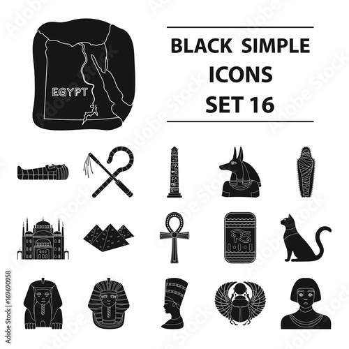 Ancient Egypt set icons in black style. Big collection of ancient Egypt vector symbol stock illustration