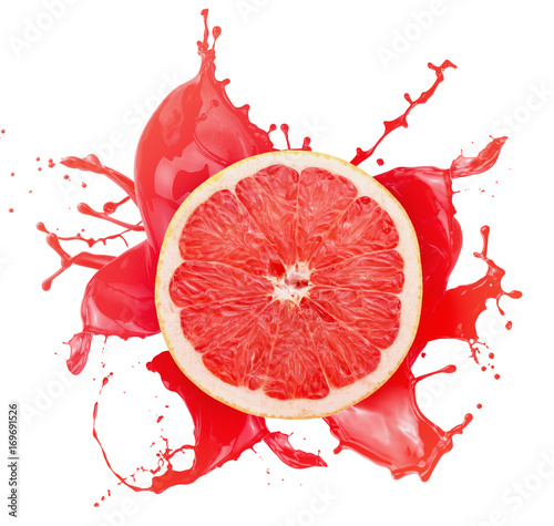 grapefruit with juice splash isolated on a white background
