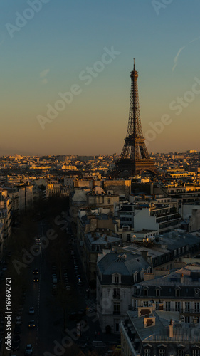 Eiffel Tower in Paris aerial sunset at France © NIPATHORN