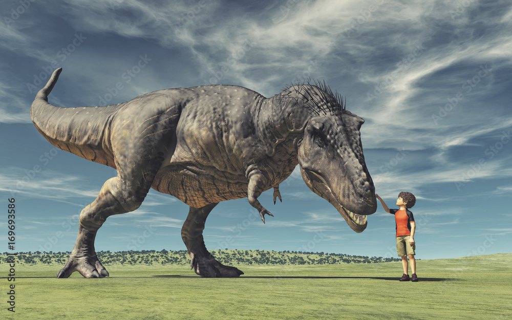 Φωτογραφία A boy and a big dinosau