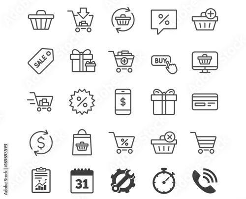 Shopping line icons. Gifts, Presents and Sale.