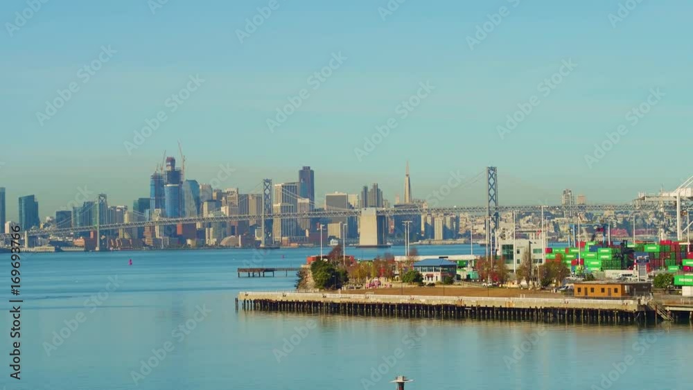 Aeria view Port Middle Harbor Shoreline San Francisco Bay and the Port of Oakland west of downtown Oakland California Aeria view Port Middle Harbor Shoreline San Francisco Bay and the Port of Oakland west of downtown Oakland California