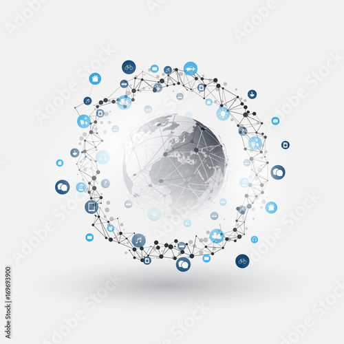 Internet of Things, Cloud Computing Design Concept with Icons - Digital Network Connections, Technology Background