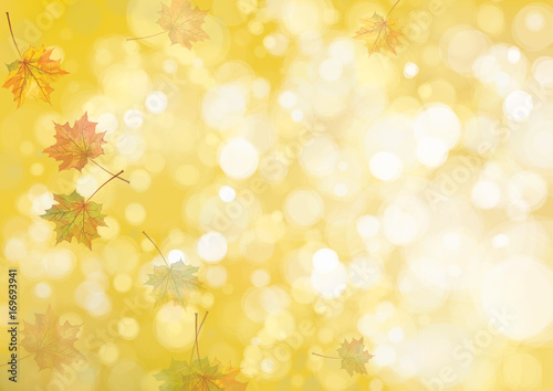 Vector autumnal leaves on bokeh background.