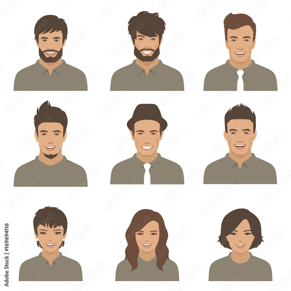 vector people faces. woman, man flat cartoon avatars vector people faces. woman, man flat cartoon avatars