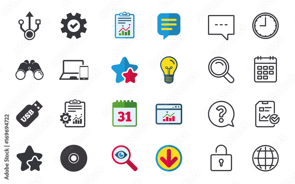 Fototapeta premium Usb flash drive icons. Notebook or Laptop pc.