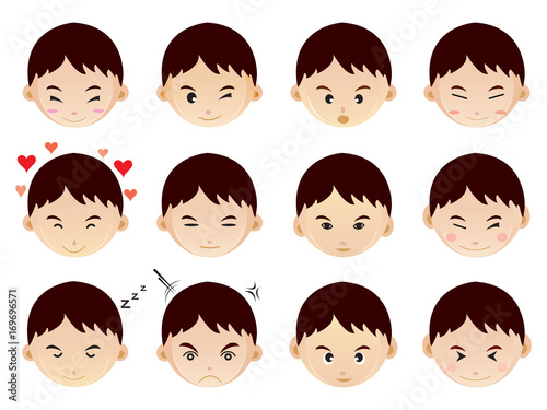 Set of Cute cartoon boys with different emotions. Vector illustration