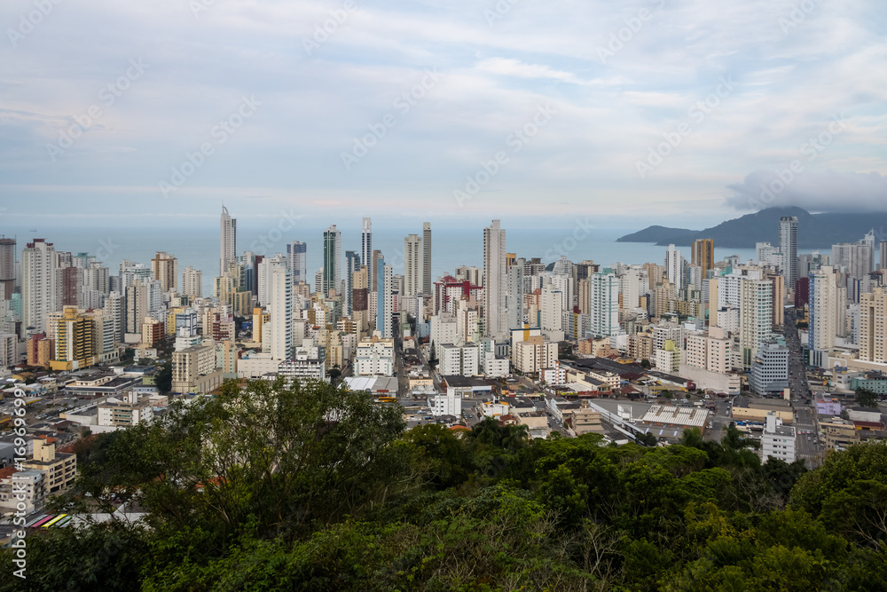 Obraz premium Aerial view of buildings in Balneario Camboriu city - Balneario Camboriu, Santa Catarina, Brazil