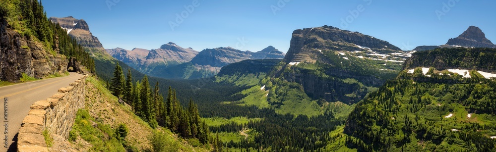 Going to the Sun Road with panoramic view of Glacier National Park, Montana