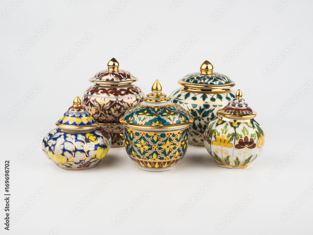 benjarong,porcelain isolated on white background benjarong,porcelain isolated on white background