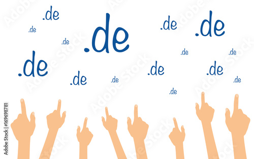 Hände zeigen auf viele deutsche Domains