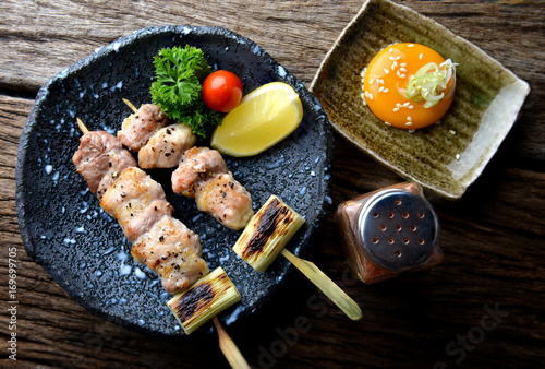 Butabara yakitori or Japanese bacon pork grill. photo