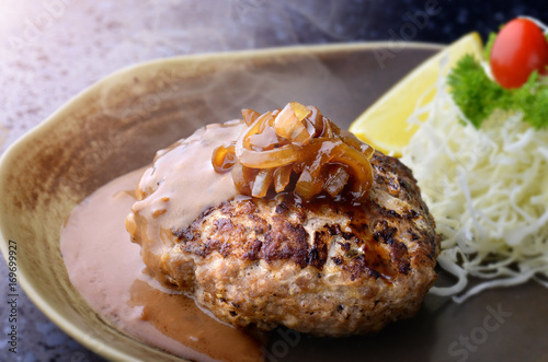 Hamburger steak in Japanese style or hambagu.