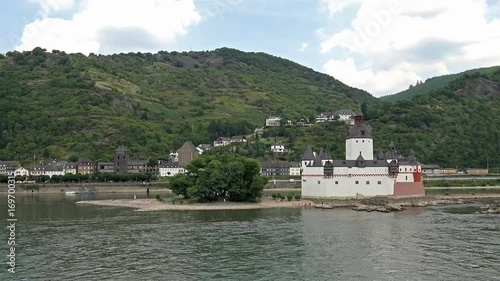 Village of Kaub skyline with castle Pfalzgrafenstein, Unesco world heritage site - time lapse photo