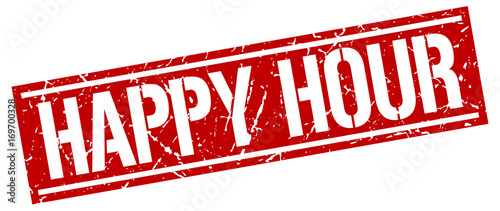 happy hour square grunge stamp