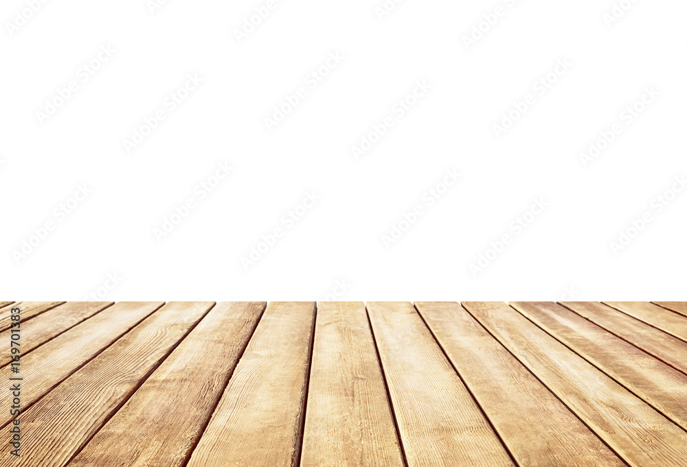 Empty old wooden table isolated on a white background Empty old wooden table isolated on a white background