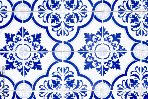 Portuguese azulejo tiles. Watercolor seamless pattern photo