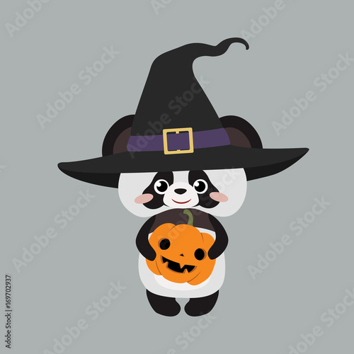 Fototapeta Naklejka Na Ścianę i Meble -  Cute panda with pumpkin