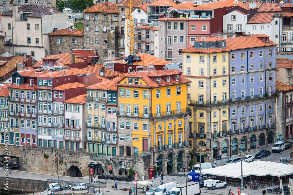 Porto, Portugal - July 2017. The Douro River and the Ribeira District which is the most famous part of Porto