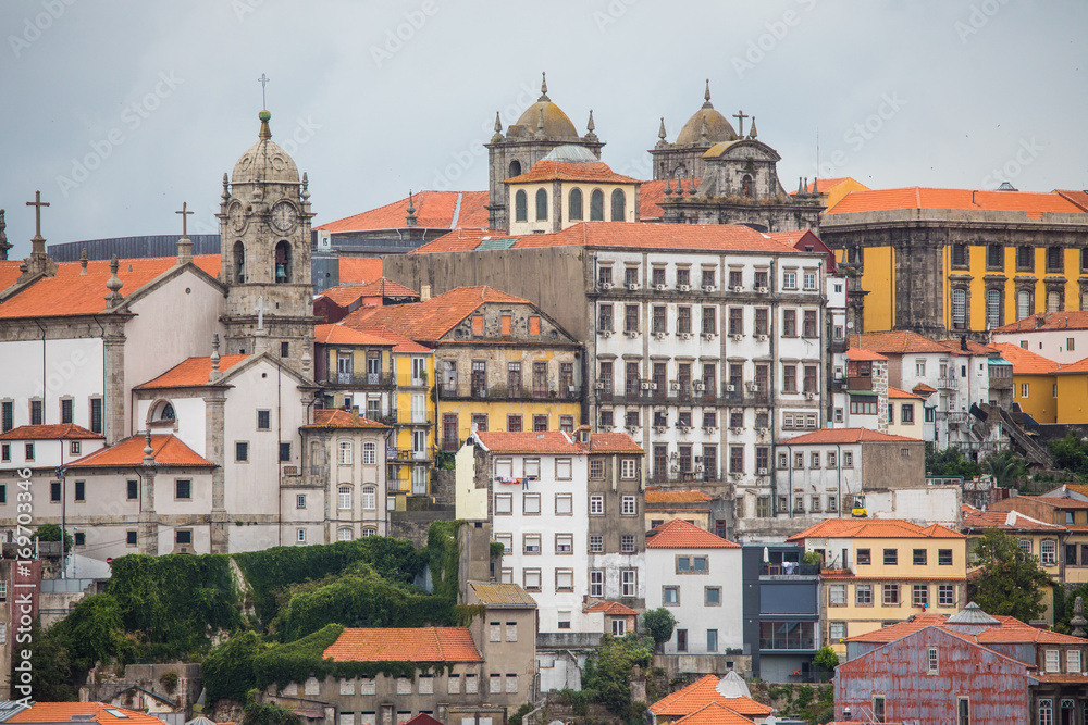 Porto, Portugal - July 2017. The Douro River and the Ribeira District which is the most famous part of Porto