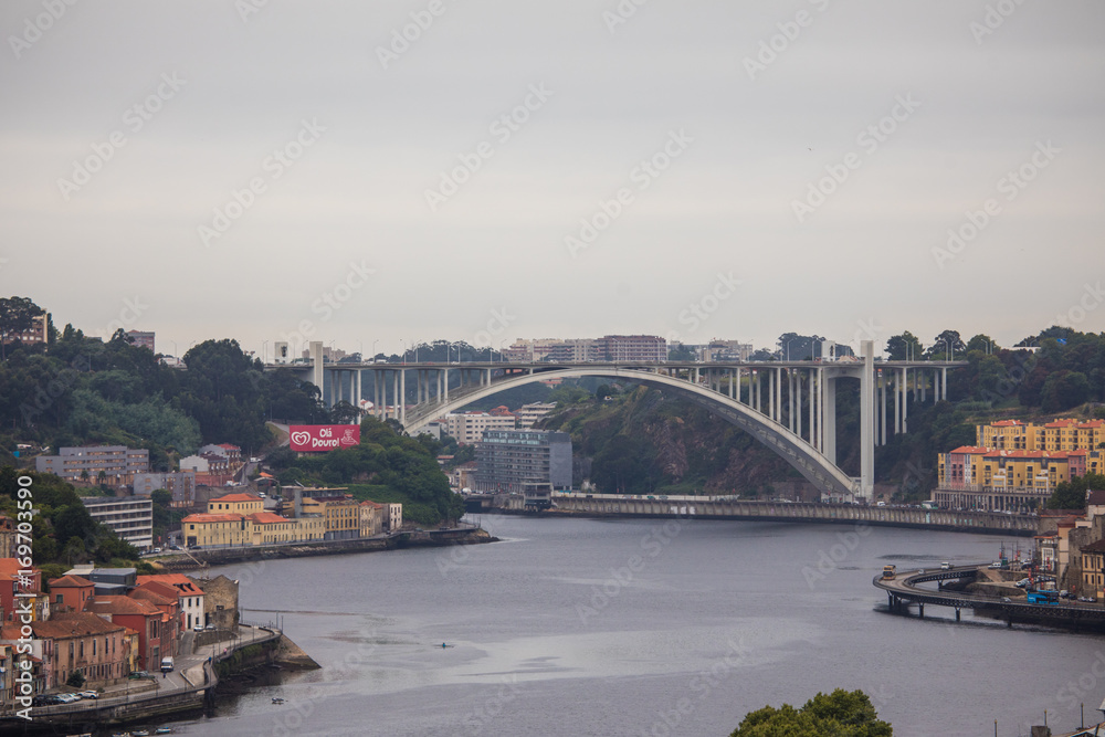 Porto, Portugal - July 2017. Panoramic view of Douro river at Porto, Portugal