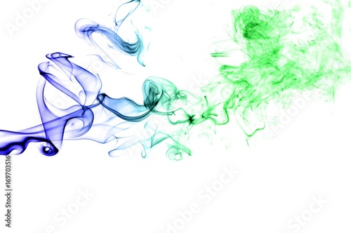 color smoke, blue and green smoke on white background ,