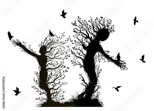 trees monsters. black and white, vector