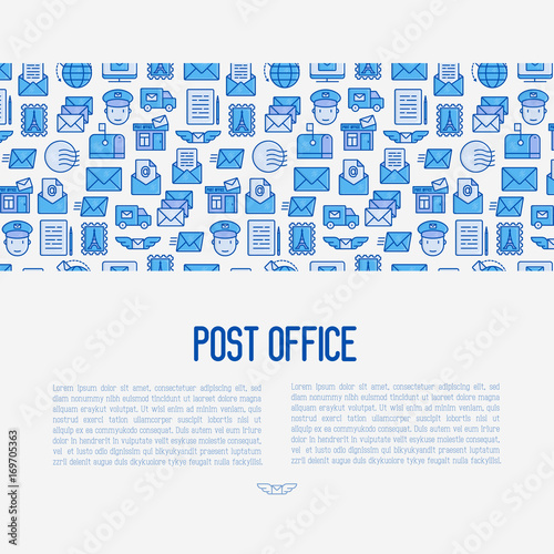 Post office concept with thin line icons. Symbols of shipping, delivery, packaging. Vector illustration for banner, web page, print media.