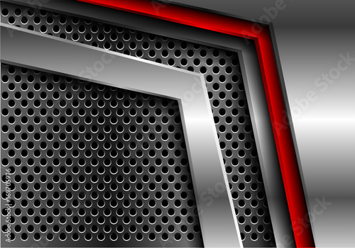 Abstract red arrow on metal circle mesh design modern futuristic background vector illustration.