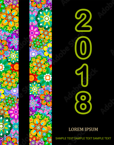 New year 2018 background. Design for cover brochure, flyer, template. Vector with Flowers