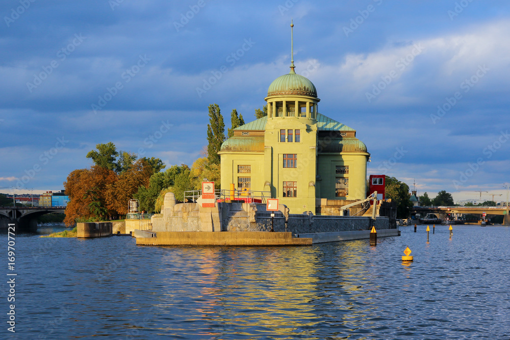 Fototapeta premium Lock on the Vltava river in Prague city center