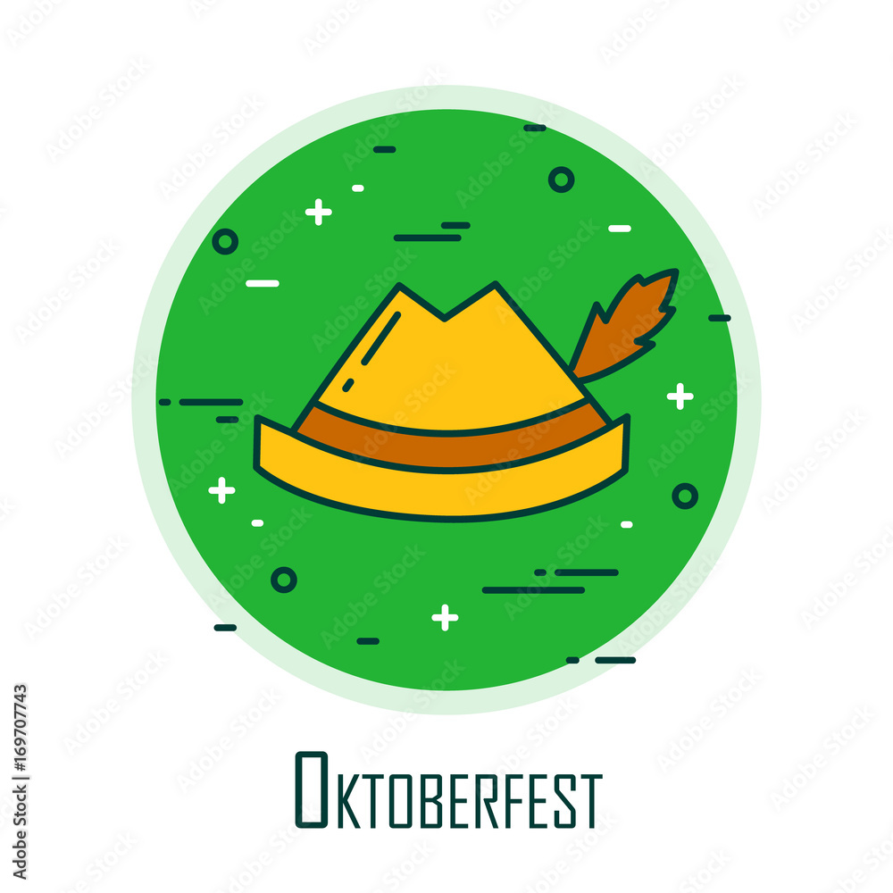 Stylized logo for Oktoberfest with hat. Thin line flat design. Vector card. Stylized logo for Oktoberfest with hat. Thin line flat design. Vector card.