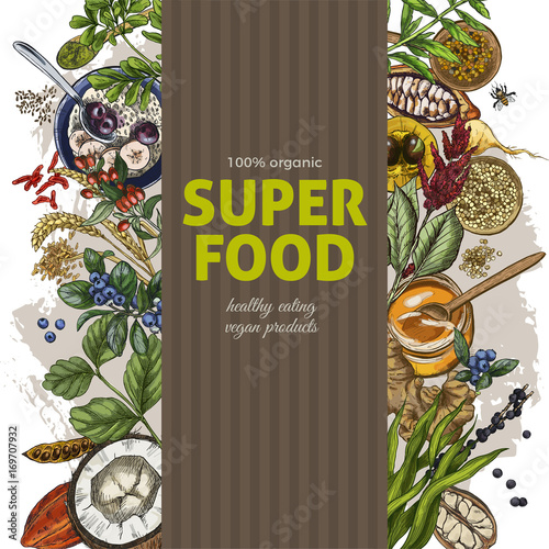 Vertical banner with full color realistic superfood s