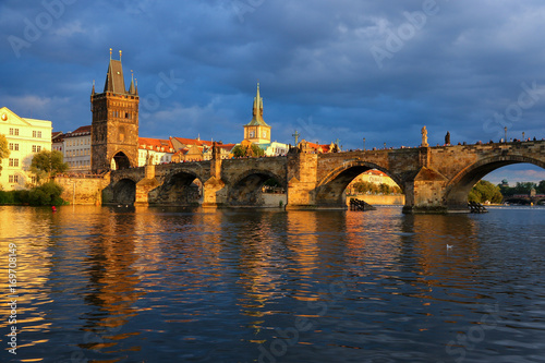 Charles Bridge in Prague as seen from a cruise on the Vltava river