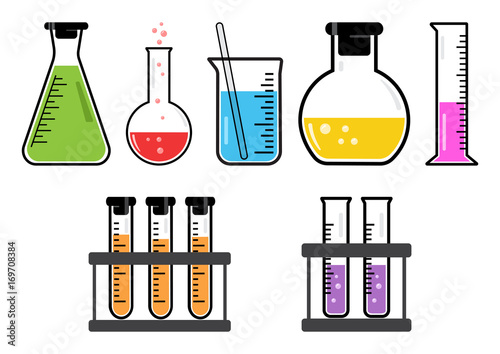 Colorful set chemical vessels. Vector illustration