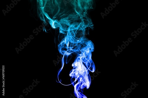 Abstract Light blue smoke on black background, Light blue background,Light blue ink background