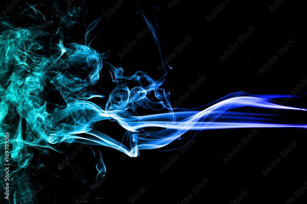 Abstract Light blue smoke on black background, Light blue background ...