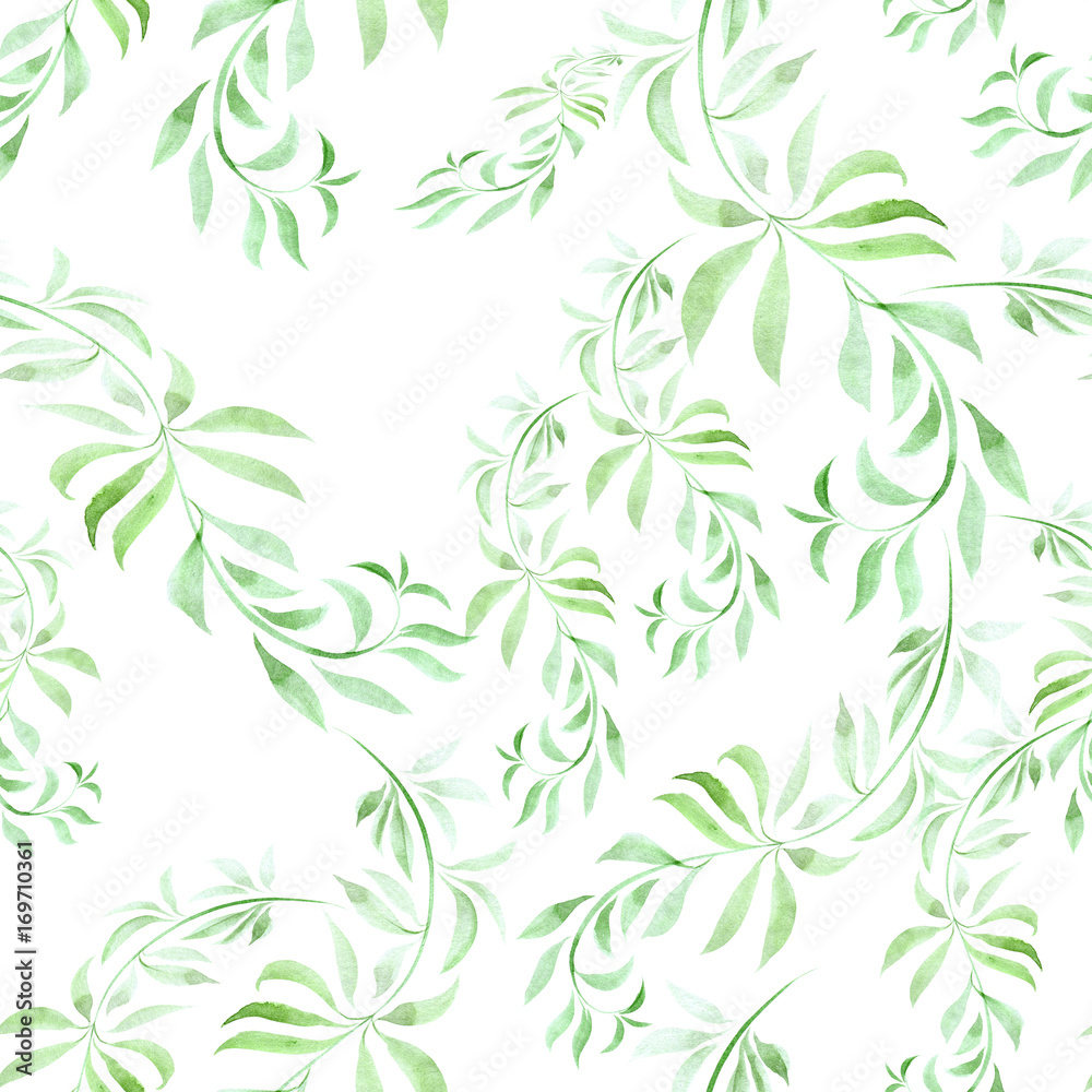 Branches with leaves - a decorative composition. Watercolor. Seamless pattern. Use printed materials, signs, items, websites, maps, posters, postcards, packaging.