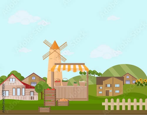 Town or village architecture. Modern flat style vector illustrations
