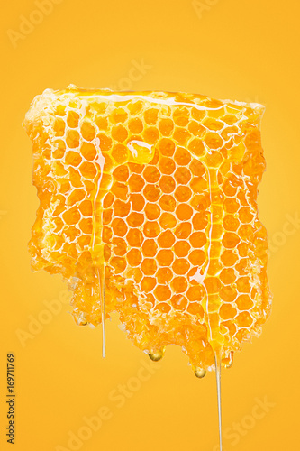 Obraz na płótnie Sweet honeycomb on yellow